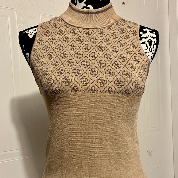 GUESS Mock neck  G Print Sleeveless Top - Picture 2 of 6